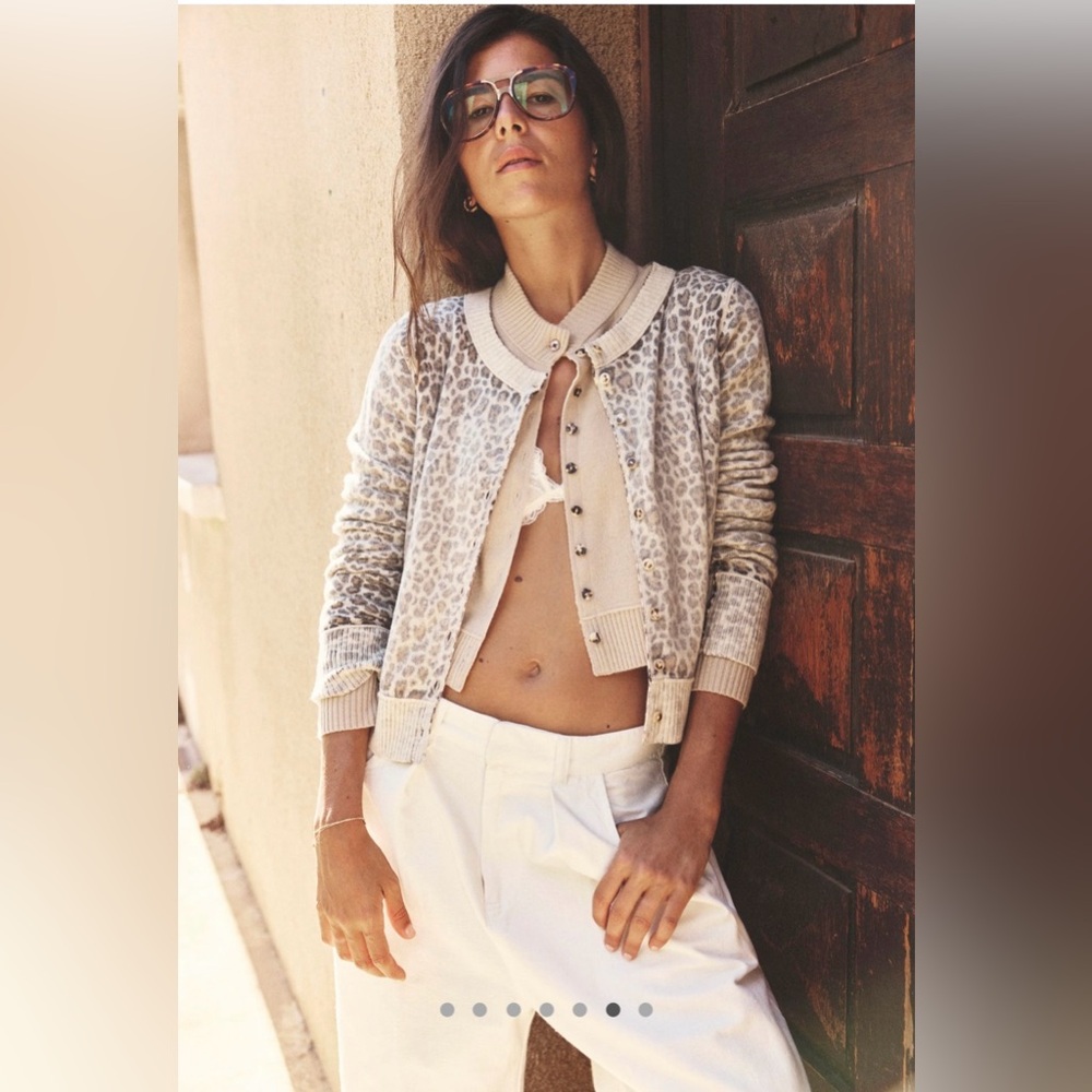 Free People Cashmere Leopard Print Button Up Cardigan
